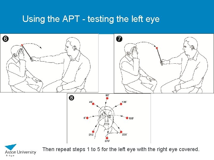 Using the APT - testing the left eye Then repeat steps 1 to 5