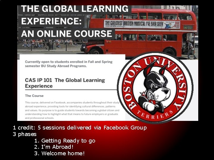 1 credit: 5 sessions delivered via Facebook Group 3 phases 1. Getting Ready to