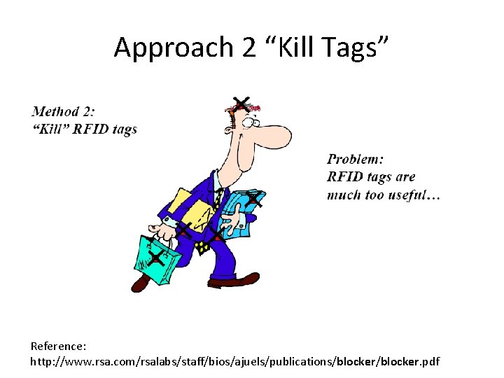 Approach 2 “Kill Tags” Reference: http: //www. rsa. com/rsalabs/staff/bios/ajuels/publications/blocker. pdf 