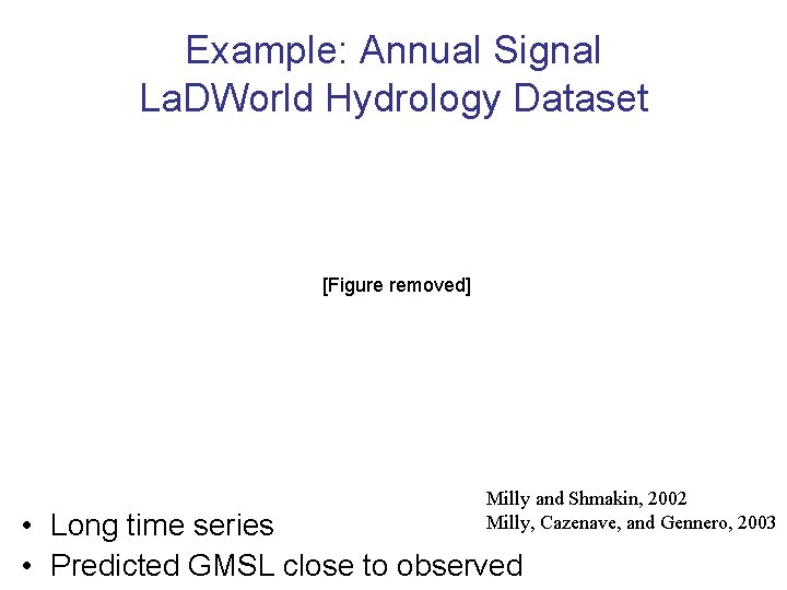 Example: Annual Signal La. DWorld Hydrology Dataset [Figure removed] Milly and Shmakin, 2002 Milly,