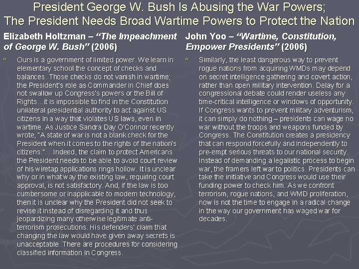 President George W. Bush Is Abusing the War Powers; The President Needs Broad Wartime