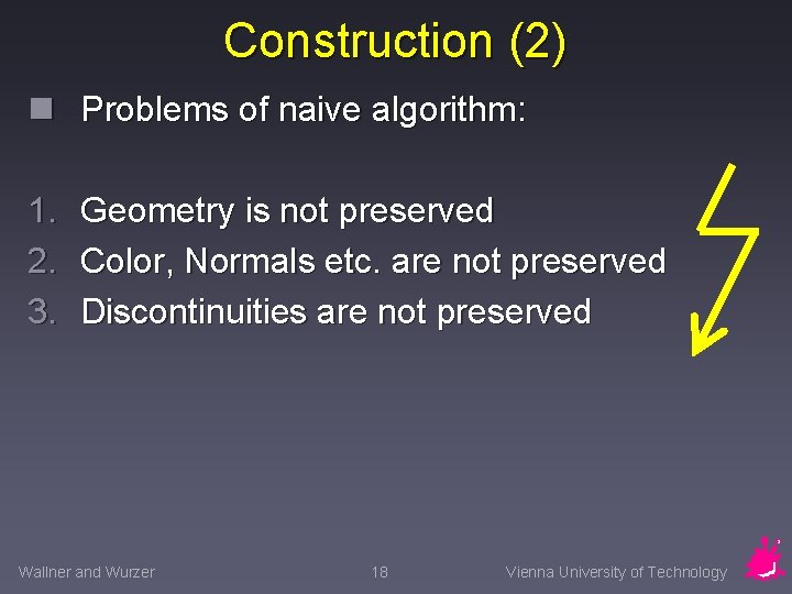 Construction (2) n Problems of naive algorithm: 1. 2. 3. Geometry is not preserved