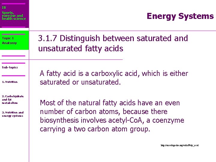 IB Sports, exercise and health science Topic 1 Anatomy Sub-topics 1. Nutrition 2. Carbohydrate