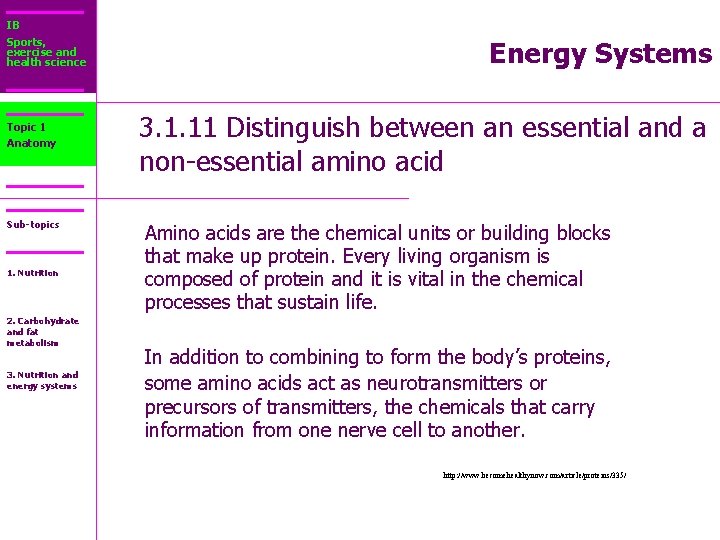 IB Sports, exercise and health science Topic 1 Anatomy Sub-topics 1. Nutrition 2. Carbohydrate