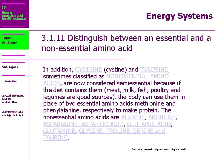 IB Sports, exercise and health science Topic 1 Anatomy Sub-topics 1. Nutrition 2. Carbohydrate