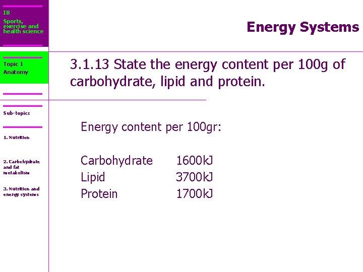 IB Sports, exercise and health science Topic 1 Anatomy Energy Systems 3. 1. 13