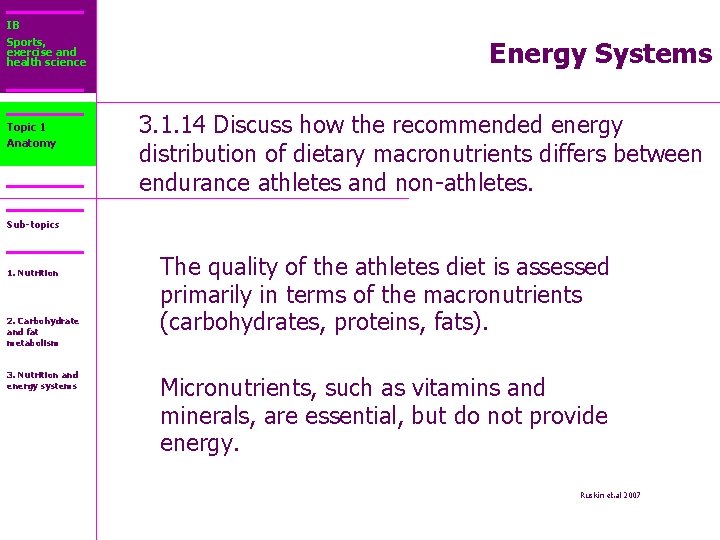 IB Sports, exercise and health science Topic 1 Anatomy Energy Systems 3. 1. 14