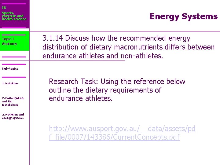 IB Sports, exercise and health science Topic 1 Anatomy Energy Systems 3. 1. 14