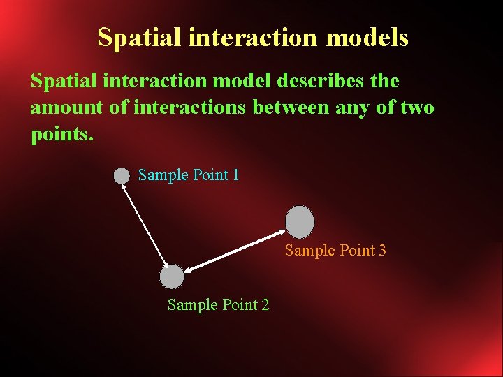 Spatial interaction models Spatial interaction model describes the amount of interactions between any of
