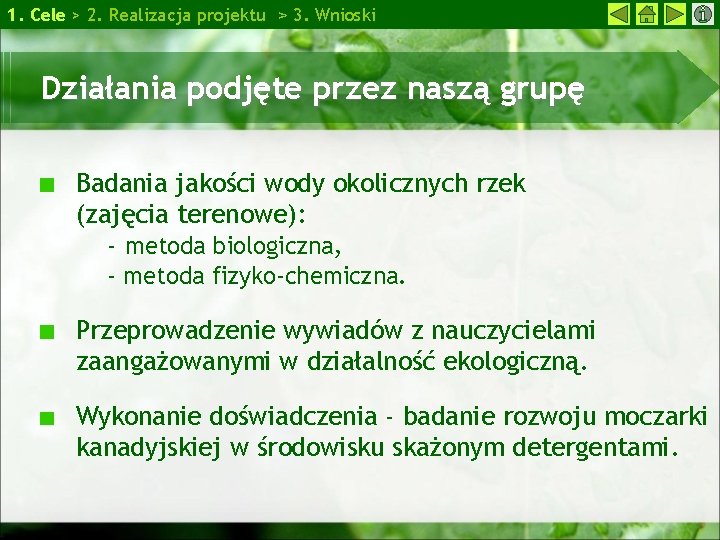 1. Cele > 2. Realizacja projektu > 3. Wnioski Działania podjęte przez naszą grupę