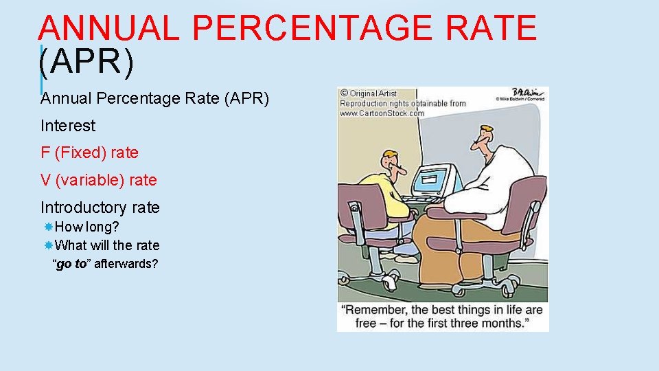 ANNUAL PERCENTAGE RATE (APR) Annual Percentage Rate (APR) Interest F (Fixed) rate V (variable)