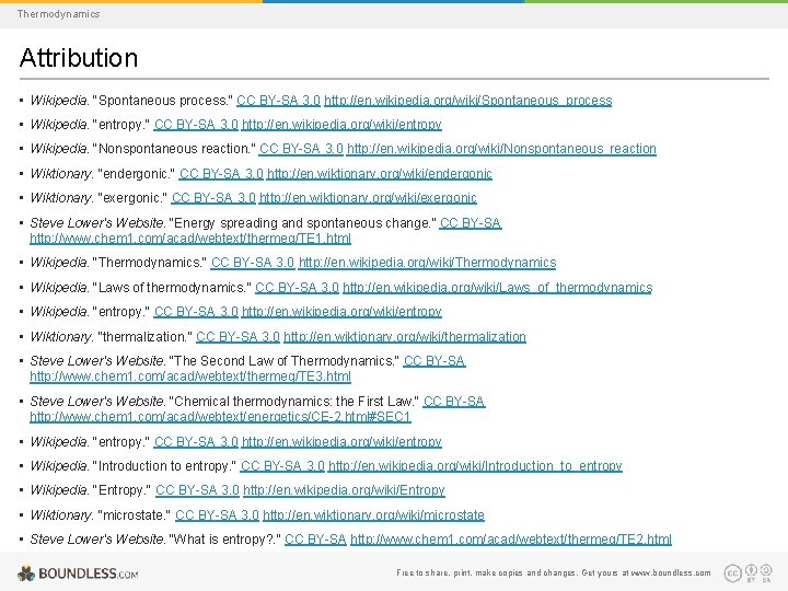 Thermodynamics Attribution • Wikipedia. "Spontaneous process. " CC BY-SA 3. 0 http: //en. wikipedia.