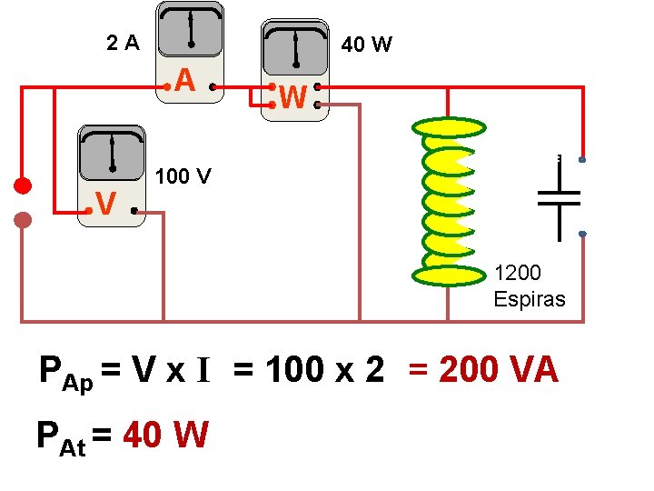 2 A 40 W A V 100 V W CAP f 1200 Espiras PAp