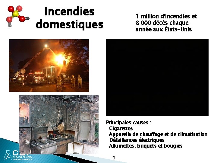 Incendies domestiques 1 million d'incendies et 8 000 décès chaque année aux États-Unis Principales