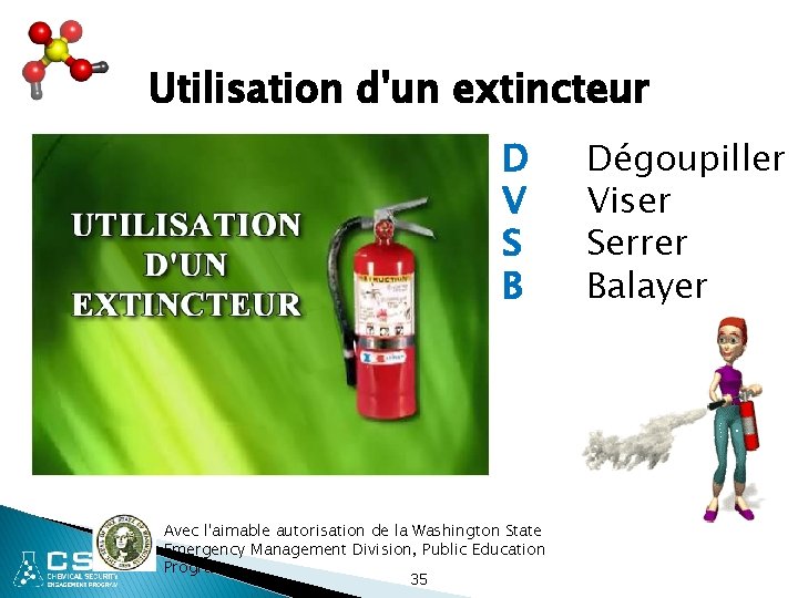 Utilisation d'un extincteur D V S B Avec l'aimable autorisation de la Washington State
