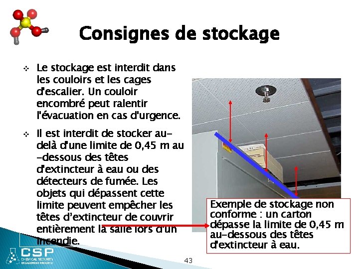 Consignes de stockage v v Le stockage est interdit dans les couloirs et les