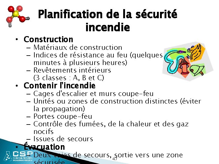 Planification de la sécurité incendie • Construction – Matériaux de construction – Indices de