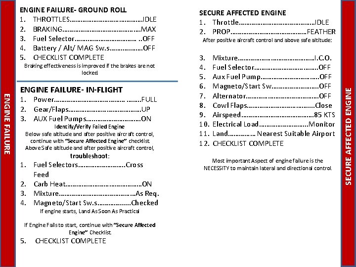 Braking effectiveness is improved if the brakes are not locked. ENGINE FAILURE- IN-FLIGHT 1.