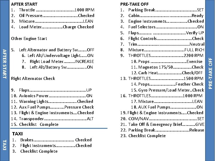 Other Engine Start AFTER START 5. Left Alternator and Battery Sw……. . OFF 6.