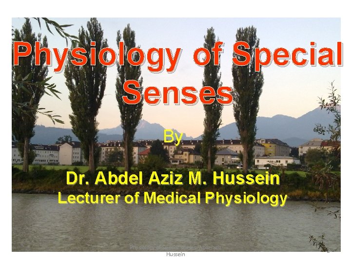 Physiology of Special Senses By Dr. Abdel Aziz M. Hussein Lecturer of Medical Physiology