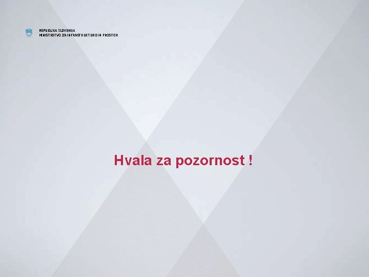 REPUBLIKA SLOVENIJA MINISTRSTVO ZA INFRASTRUKTURO IN PROSTOR Hvala za pozornost ! 