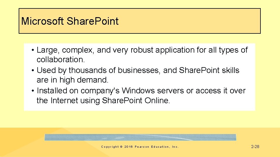 Microsoft Share. Point • Large, complex, and very robust application for all types of