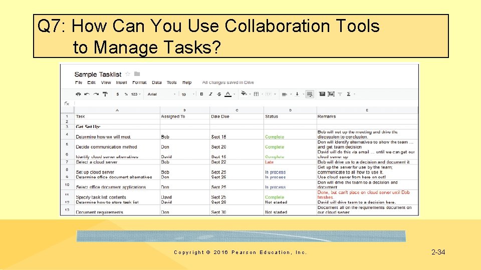 Q 7: How Can You Use Collaboration Tools to Manage Tasks? Copyright © 2016