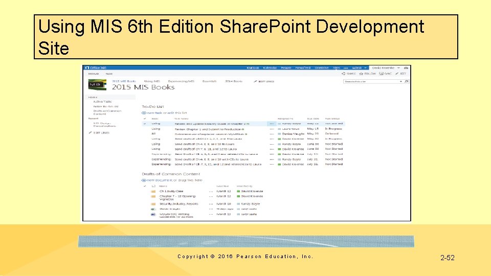 Using MIS 6 th Edition Share. Point Development Site Copyright © 2016 Pearson Education,