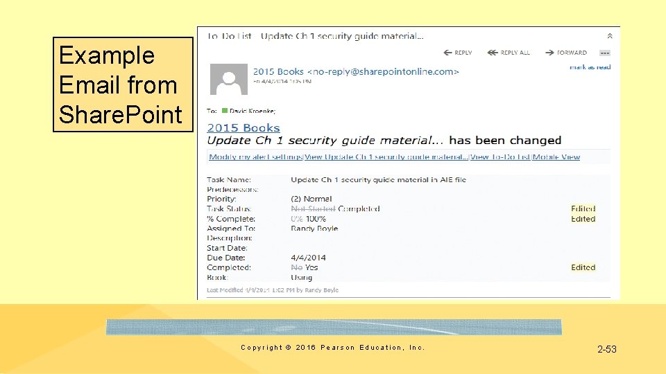 Example Email from Share. Point Copyright © 2016 Pearson Education, Inc. 2 -53 