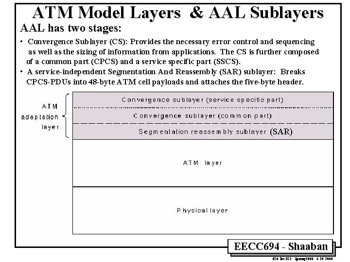 ATM Model Layers & AAL Sublayers AAL has two stages: • Convergence Sublayer (CS):