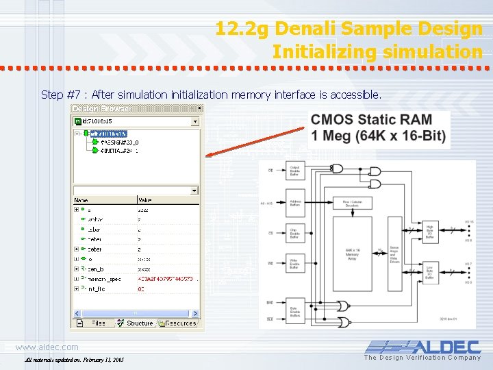 12. 2 g Denali Sample Design Initializing simulation Step #7 : After simulation initialization
