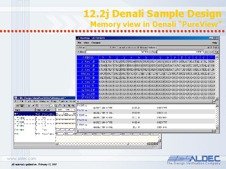 12. 2 j Denali Sample Design Memory view in Denali “Pure. View” All materials