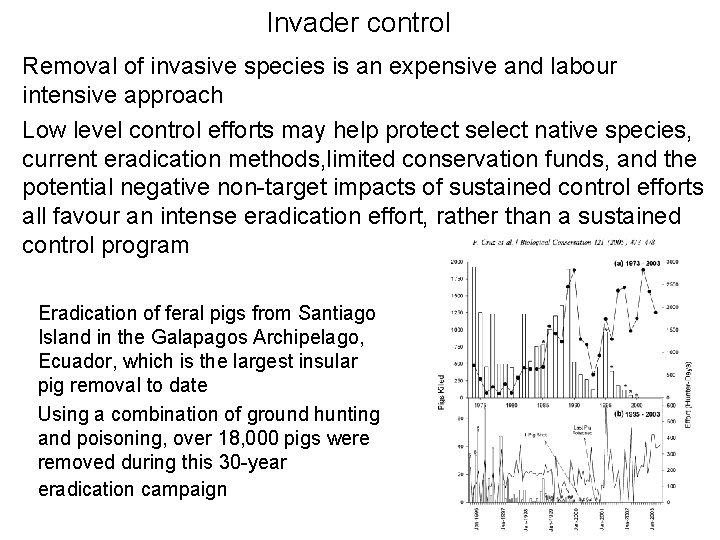 Invader control Removal of invasive species is an expensive and labour intensive approach Low