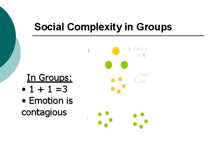 Social Complexity in Groups In Groups: • 1 + 1 =3 • Emotion is