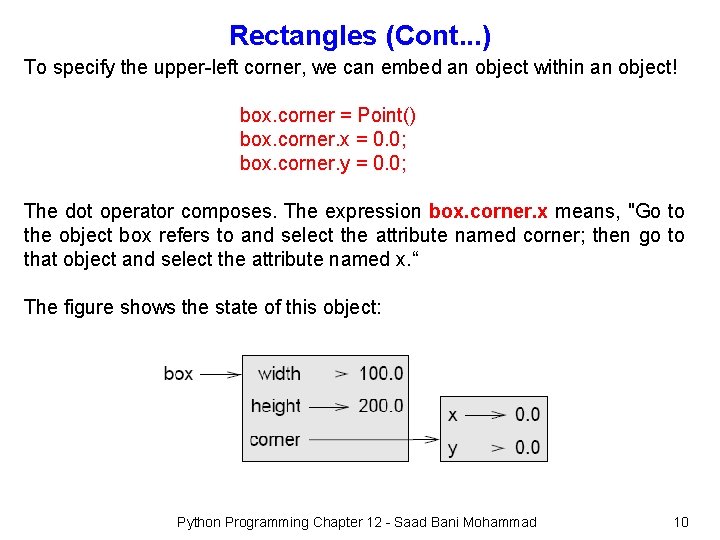 Rectangles (Cont. . . ) To specify the upper-left corner, we can embed an