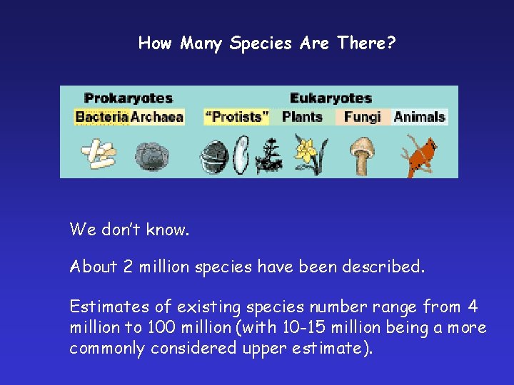 How Many Species Are There? We don’t know. About 2 million species have been