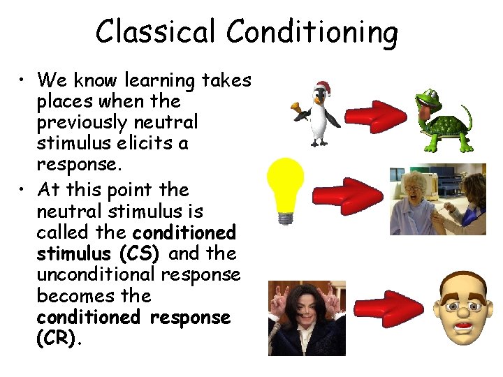 Classical Conditioning • We know learning takes places when the previously neutral stimulus elicits