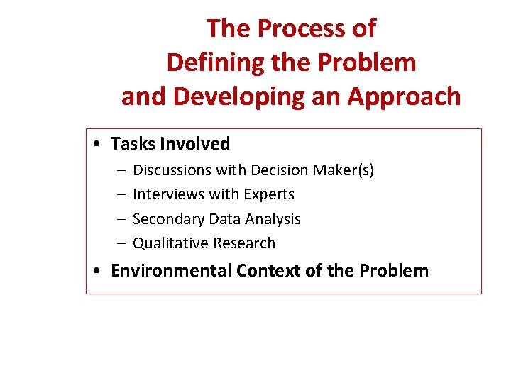 The Process of Defining the Problem and Developing an Approach • Tasks Involved – The Process of Defining the Problem and Developing an Approach • Tasks Involved –