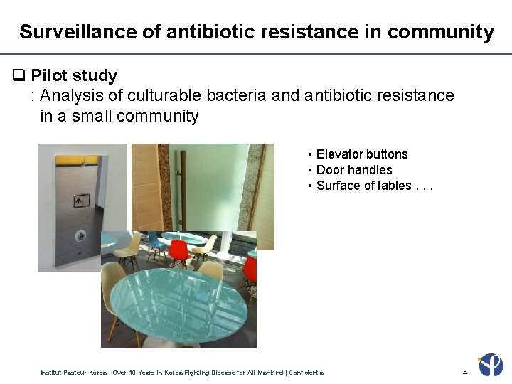 Surveillance of antibiotic resistance in community Pilot study : Analysis of culturable bacteria and