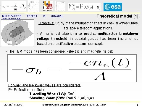 MULTIPACTOR WAVEGUIDES EFFECT IN COAXIAL Theoretical model (1) Objective: Study of the multipactor effect