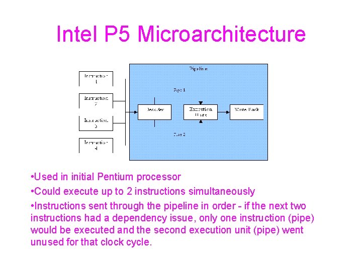 Intel P 5 Microarchitecture • Used in initial Pentium processor • Could execute up