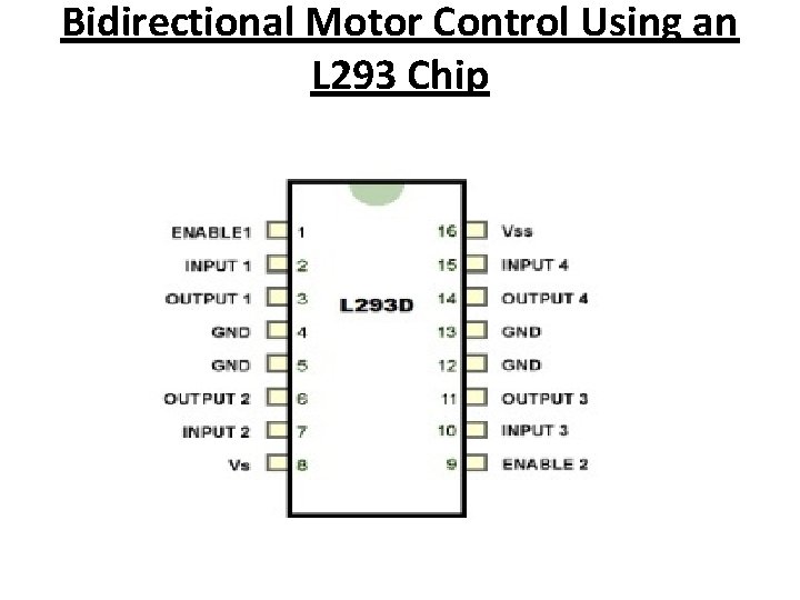 Bidirectional Motor Control Using an L 293 Chip 