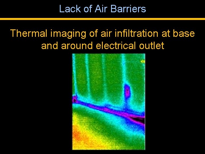 Lack of Air Barriers Thermal imaging of air infiltration at base and around electrical