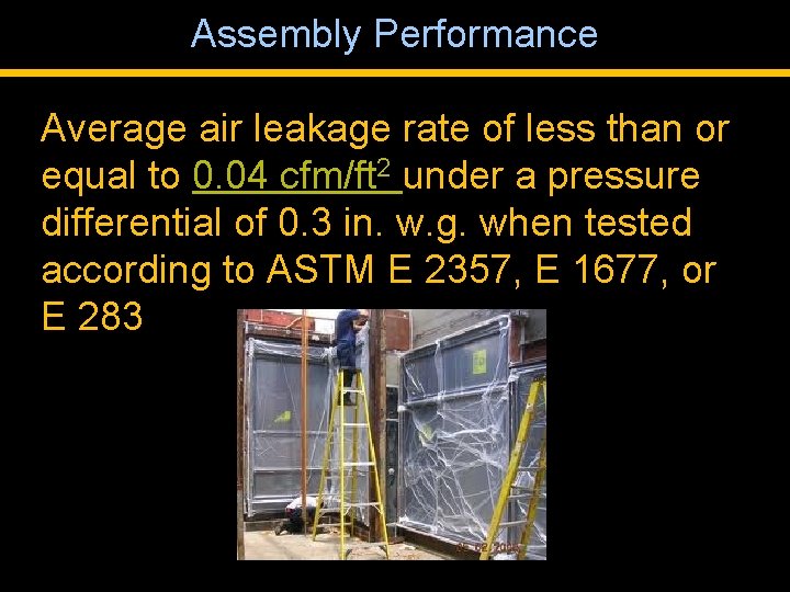 Assembly Performance Average air leakage rate of less than or equal to 0. 04