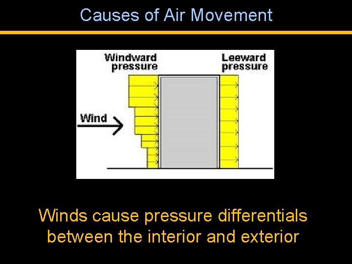 Causes of Air Movement Winds cause pressure differentials between the interior and exterior 
