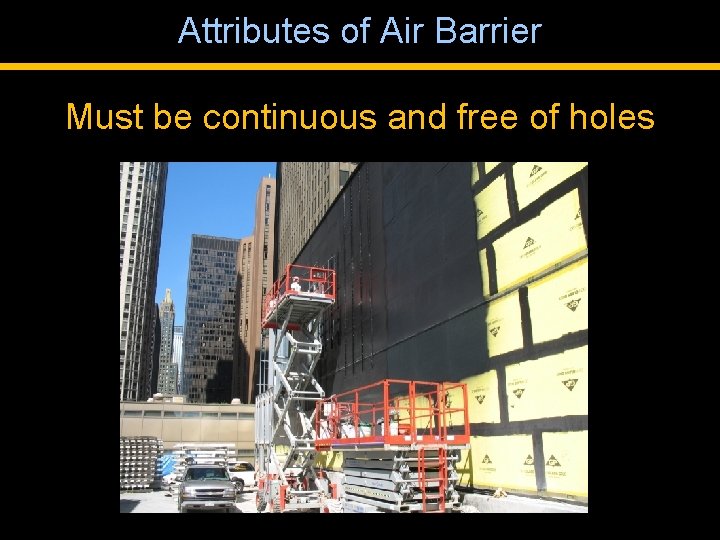 Attributes of Air Barrier Must be continuous and free of holes 