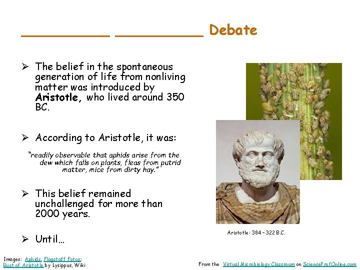 __________ Debate Ø The belief in the spontaneous generation of life from nonliving matter