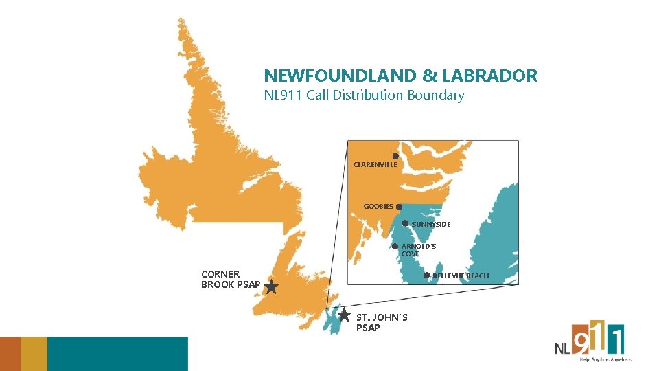NEWFOUNDLAND & LABRADOR NL 911 Call Distribution Boundary CLARENVILLE GOOBIES SUNNYSIDE ARNOLD’S COVE CORNER