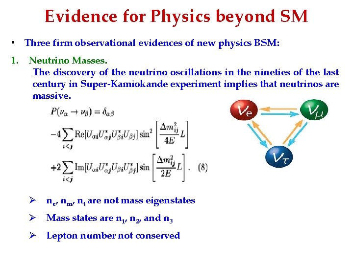 Evidence for Physics beyond SM • Three firm observational evidences of new physics BSM: