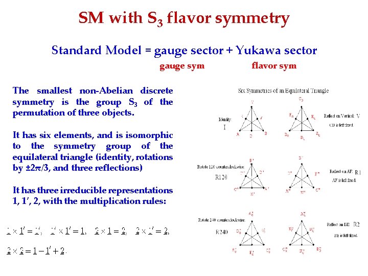 SM with S 3 flavor symmetry Standard Model = gauge sector + Yukawa sector